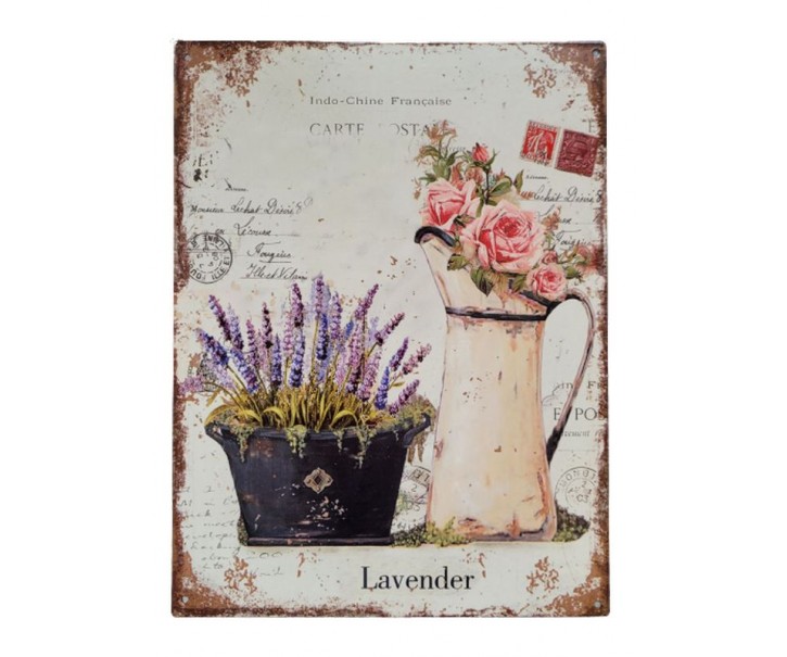 Nástěnná kovová cedule s levandulí Lavender - 25*33 cm