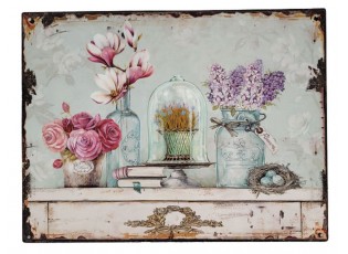 Nástěnná kovová cedule Vintage Flowers - 33*25 cm