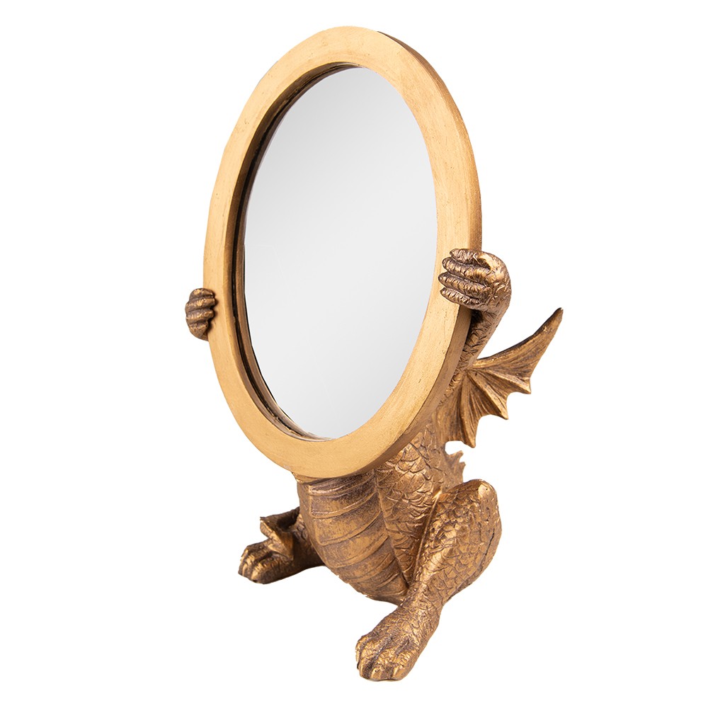 Levně Zlaté antik stolní zrcadlo Drak - 16*13*25 cm 62S281