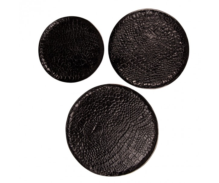 3ks černý kovový dekorativný podnos/ tác - Ø 40*2 / Ø 35*2 / Ø 29*2 cm