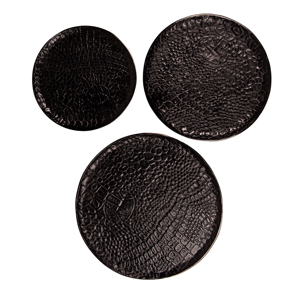3ks černý kovový dekorativní podnos/ tác - Ø 40*2 / Ø 35*2 / Ø 29*2 cm Clayre & Eef