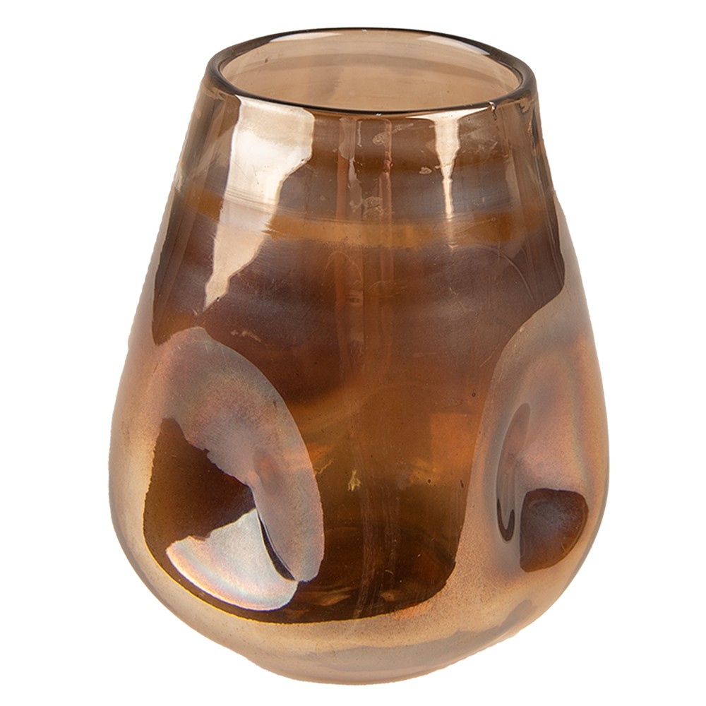 Hnědá ručně foukaná skleněná váza - Ø 10*12 cm Clayre & Eef