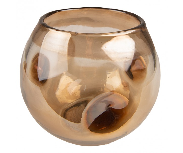 Hnědá ručně foukaná skleněná váza/ svícen - Ø 12*12 cm