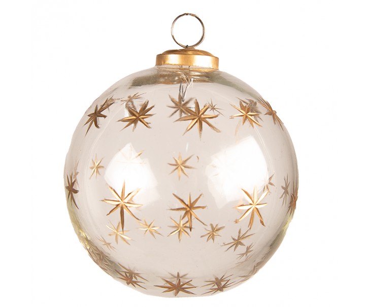 Transparentní vánoční skleněná ozdoba se zlatými vločkami L - Ø 15*15 cm