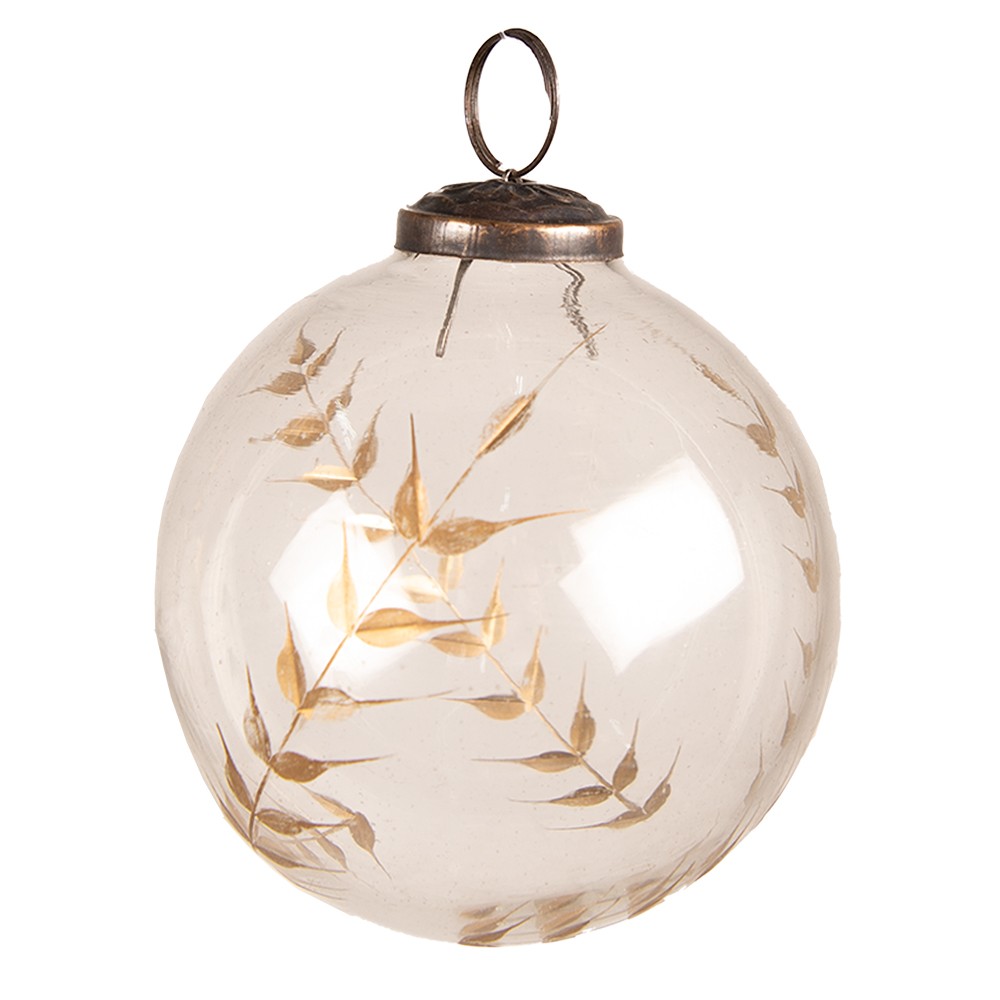 Transparentní vánoční skleněná ozdoba se zlatým zdobením - Ø 10*10 cm Clayre & Eef