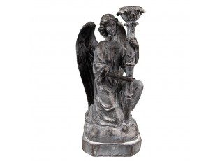 Šedý antik svícen Anděl - 15*14*29 cm