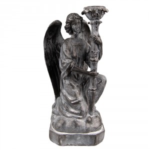 Šedý antik svícen Anděl - 15*14*29 cm