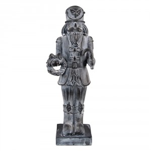 Šedá antik dekorace Louskáček s věnečkem L - 15*11*47 cm
