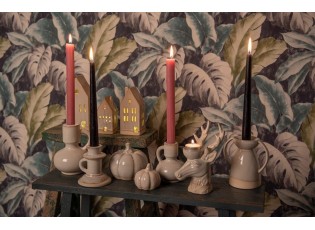 Béžový porcelánový svícen na čajovou svíčku Jelen Chrie - 12*11*18 cm