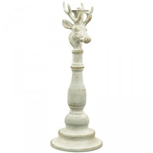 Béžový antik kovový svícen ArtFerro s jelenem - 13,5*13,5*37cm 