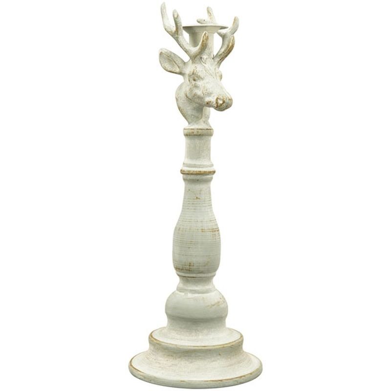 Béžový antik kovový svícen ArtFerro s jelenem - 13,5*13,5*37cm 