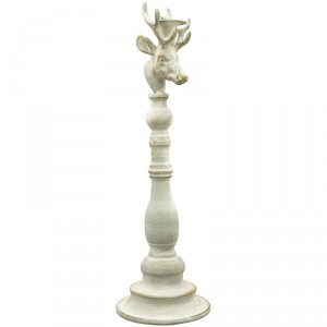 Béžový antik kovový svícen ArtFerro s jelenem - 13,5*13,5*43cm 