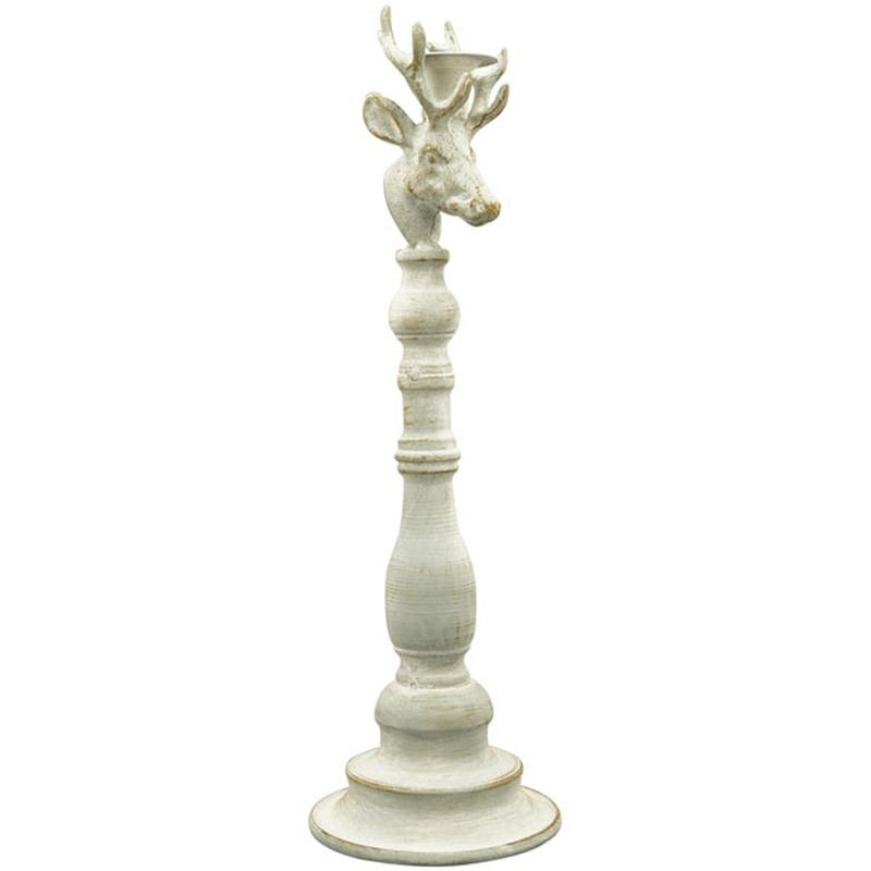 Béžový antik kovový svícen ArtFerro s jelenem - 13,5*13,5*43cm 