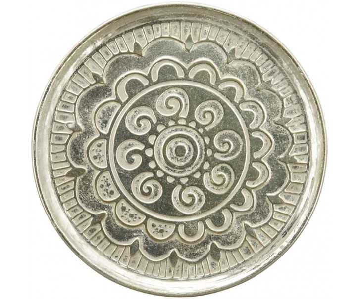 Stříbrný antik kovový dekorativný podnos ArtFerro - Ø 39*1,5 cm