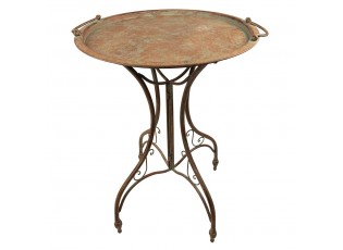 Hnědý antik kovový odkládací stolek - Ø 54*75 cm
