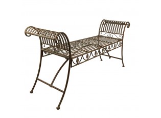 Zeleno-hnědá antik kovová zahradní lavice - 142*41*66 cm