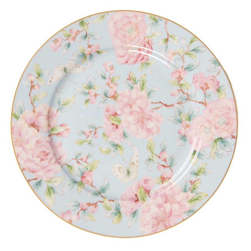 Porcelánový dezertní talířek s růžovými květy Rosa - Ø 19*2 cm Clayre & Eef