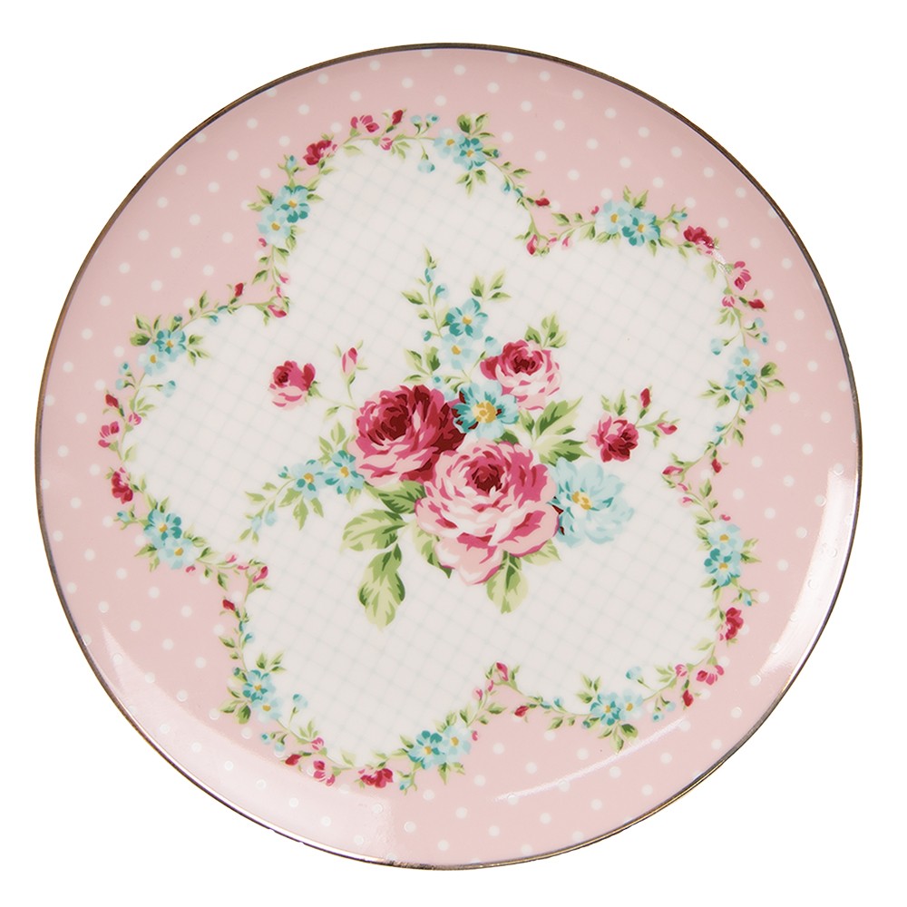 Růžový porcelánový dezetní talířek Laverne - Ø 20*2 cm Clayre & Eef