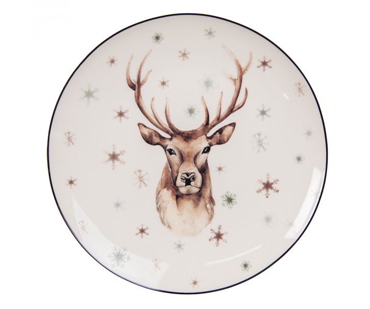 Dezertní porcelánový zimní talířek s jelenem Reindeer - Ø 21*2 cm