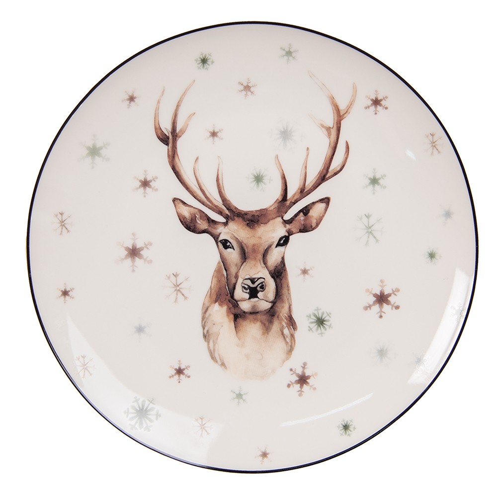 Dezertní porcelánový zimní talířek s jelenem Reindeer - Ø 21*2 cm Clayre & Eef
