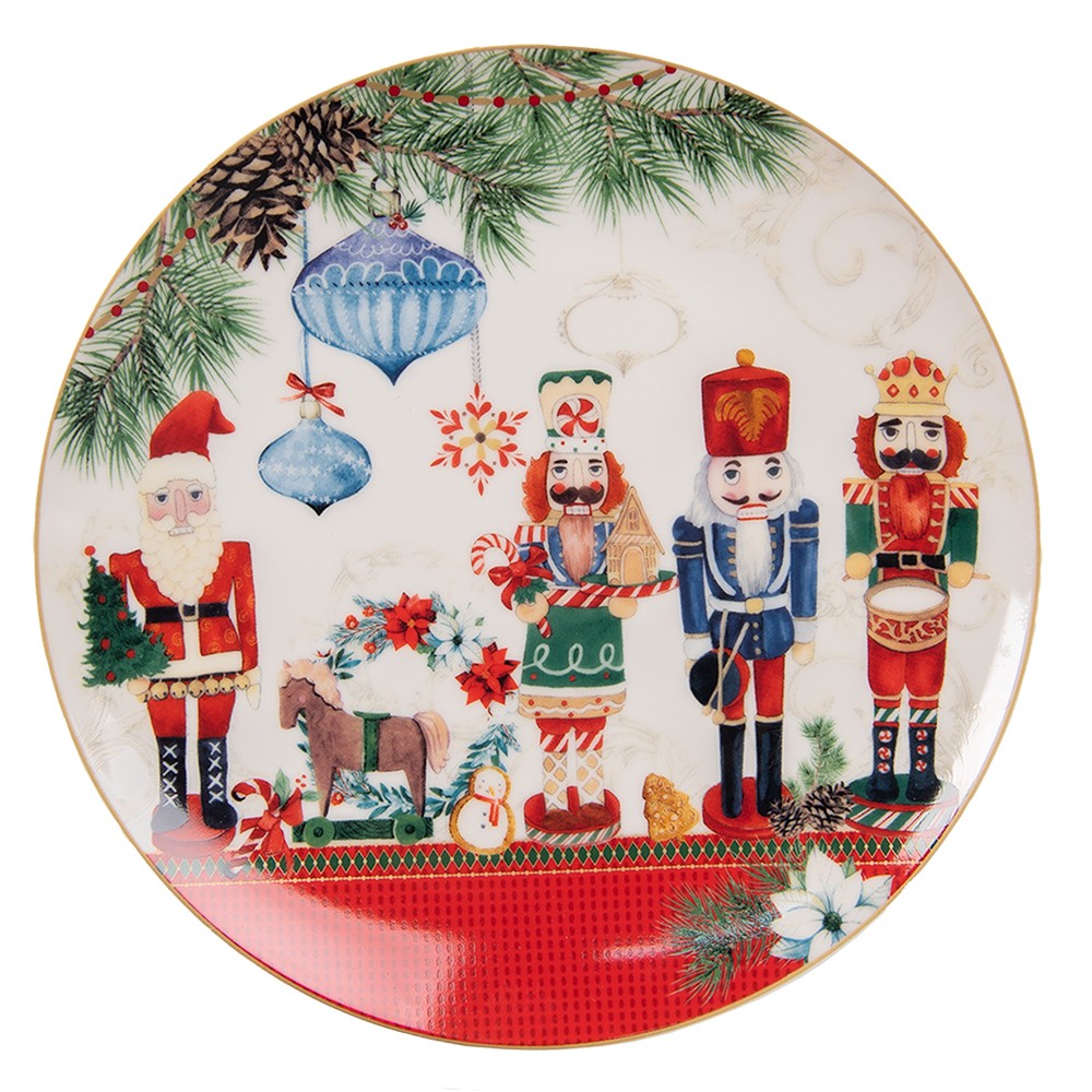 Dezertní porcelánový vánoční talířek s Louskáčky - Ø 21*2 cm Clayre & Eef