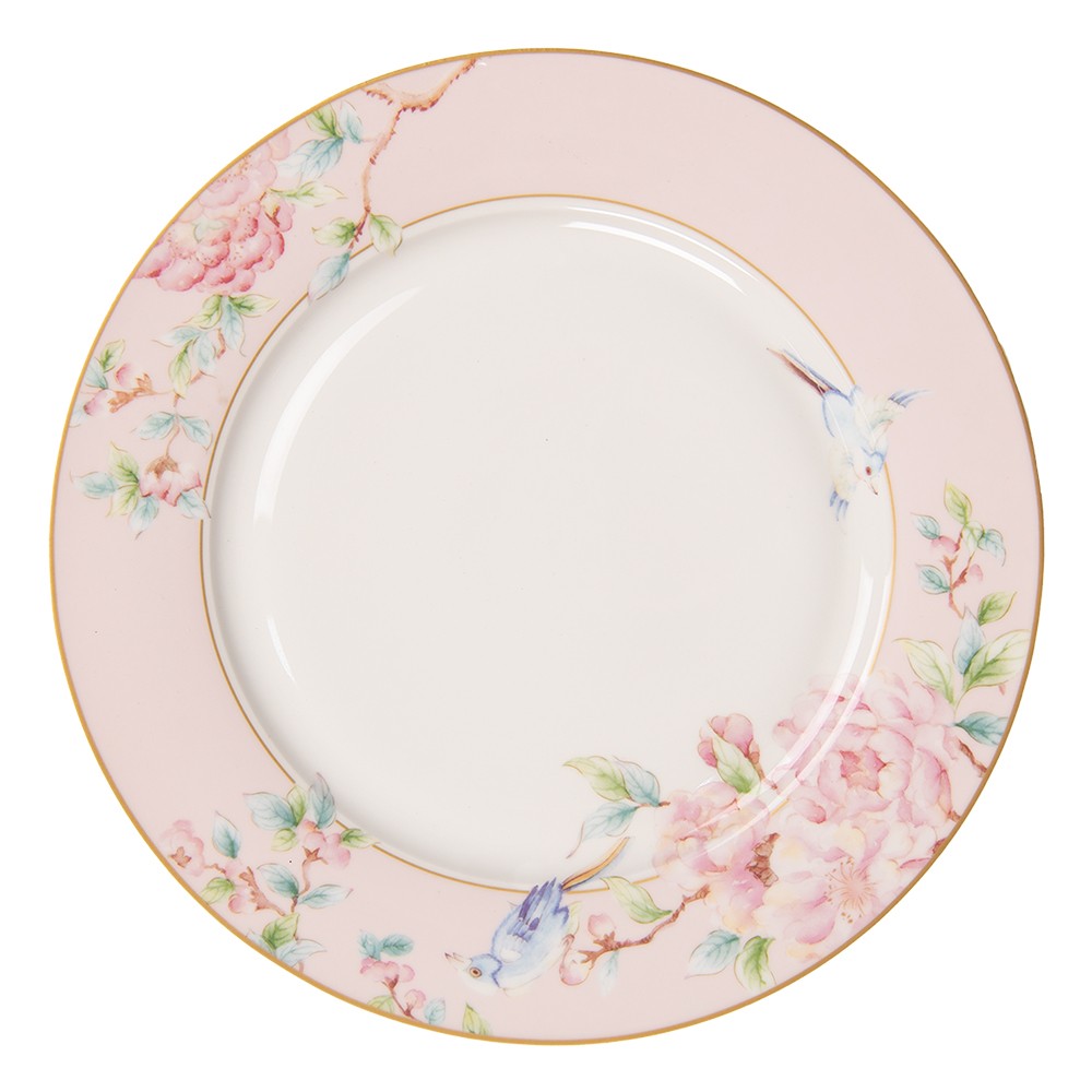 Porcelánový jídelní talíř s růžovými květy Rosa - Ø 27*2 cm Clayre & Eef