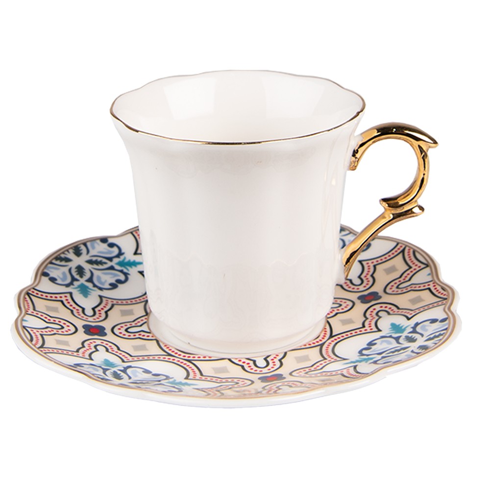 Bílý porcelánový šálek s barevným podšálkem Cuppie - Ø 12*7 / 95 ml