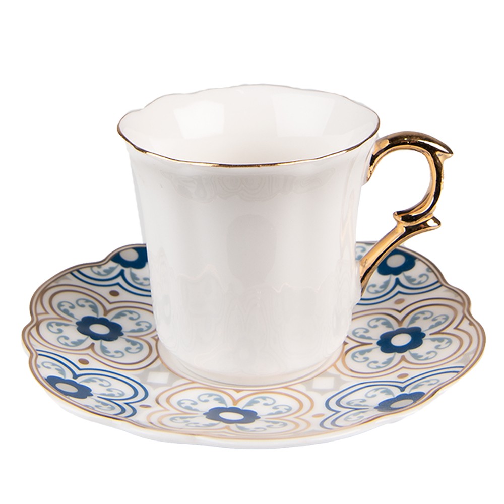 Bílý porcelánový šálek s barevným podšálkem - Ø 12*7 / 95 ml