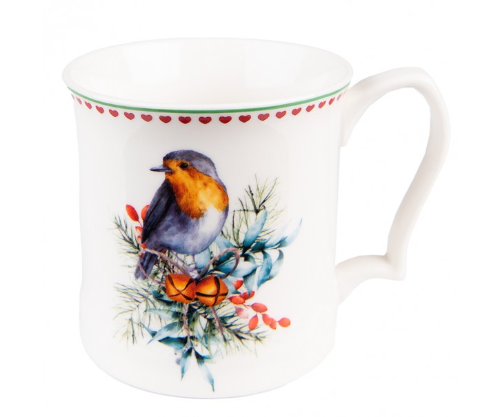 Porcelánový hrnek s vánočním motivem ptáčka - 13*9*9 cm / 414 ml