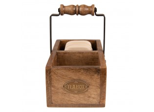 Hnědý dřevěný čajový box na čajové sáčky s miskami Tea Box - 17*10*17 cm