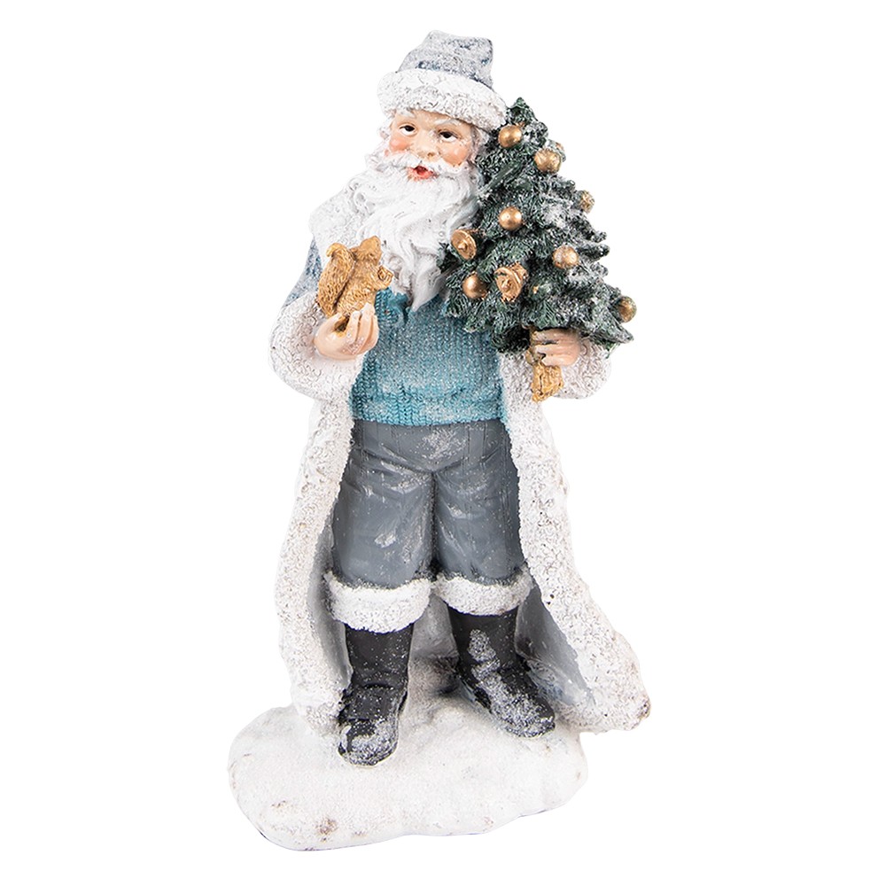 Šedo-modrá dekorace Santa s vánočním stromečkem - 11*9*21 cm Clayre & Eef