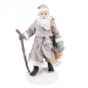 Šedá dekorace Santa s holí a panenkou - 12*9*21 cm