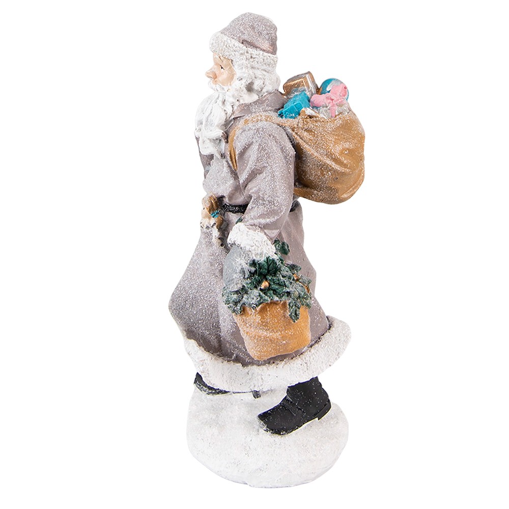 Šedá dekorace Santa s holí a panenkou - 12*9*21 cm