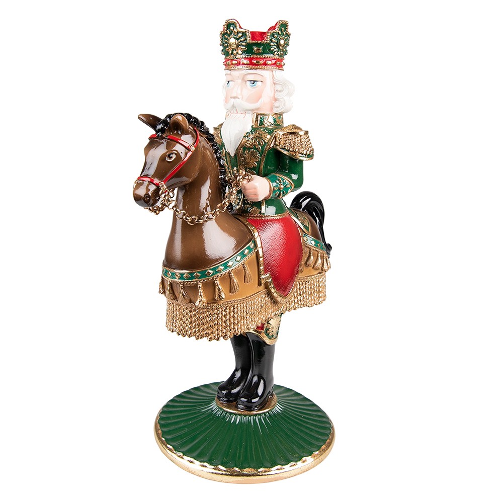 Hnědo-zelený svícen na úzkou svíčku Louskáček na koni - 22*15*33 cm