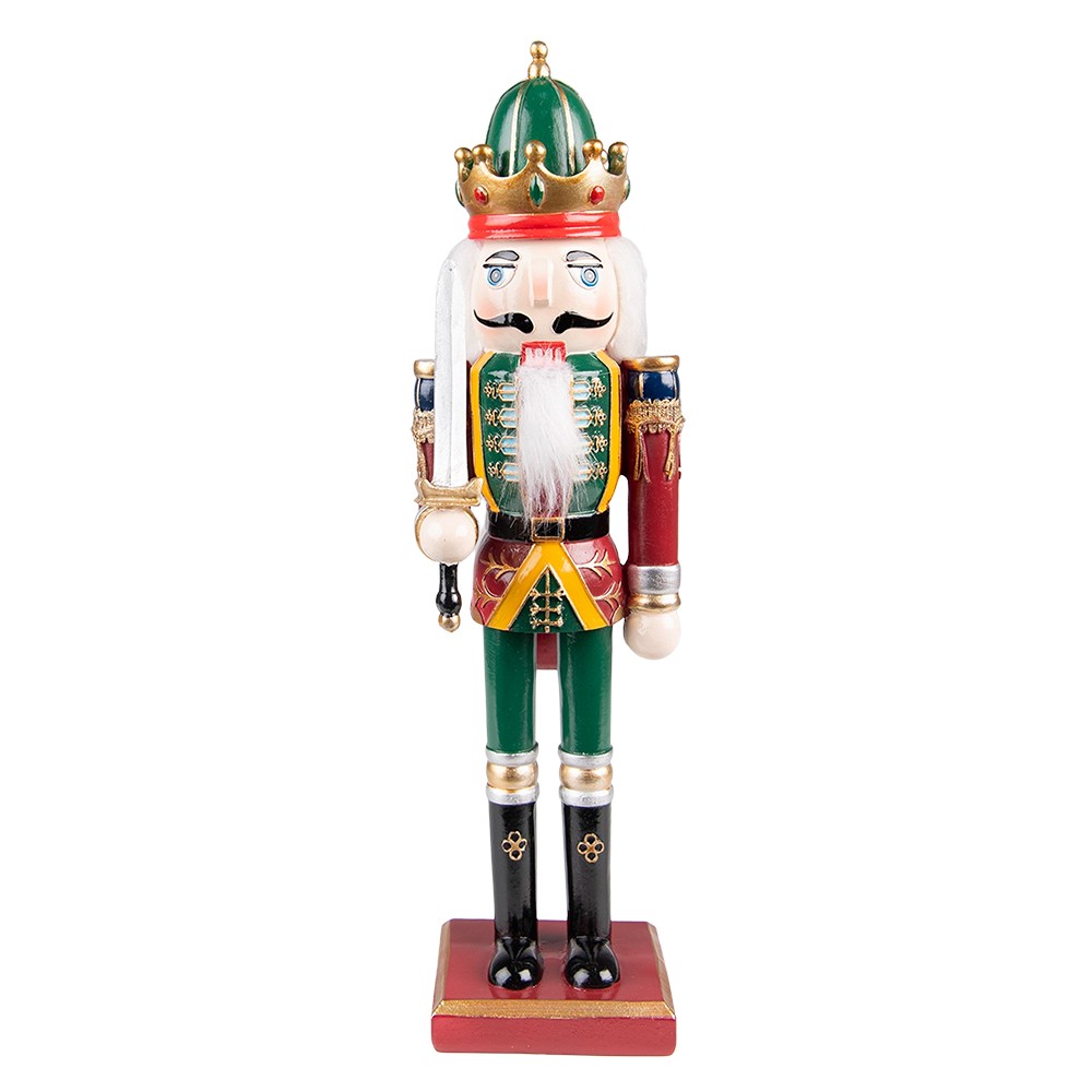 Vánoční dekorace socha Louskáček v červeno-zeleném - 9*7*30 cm Clayre & Eef