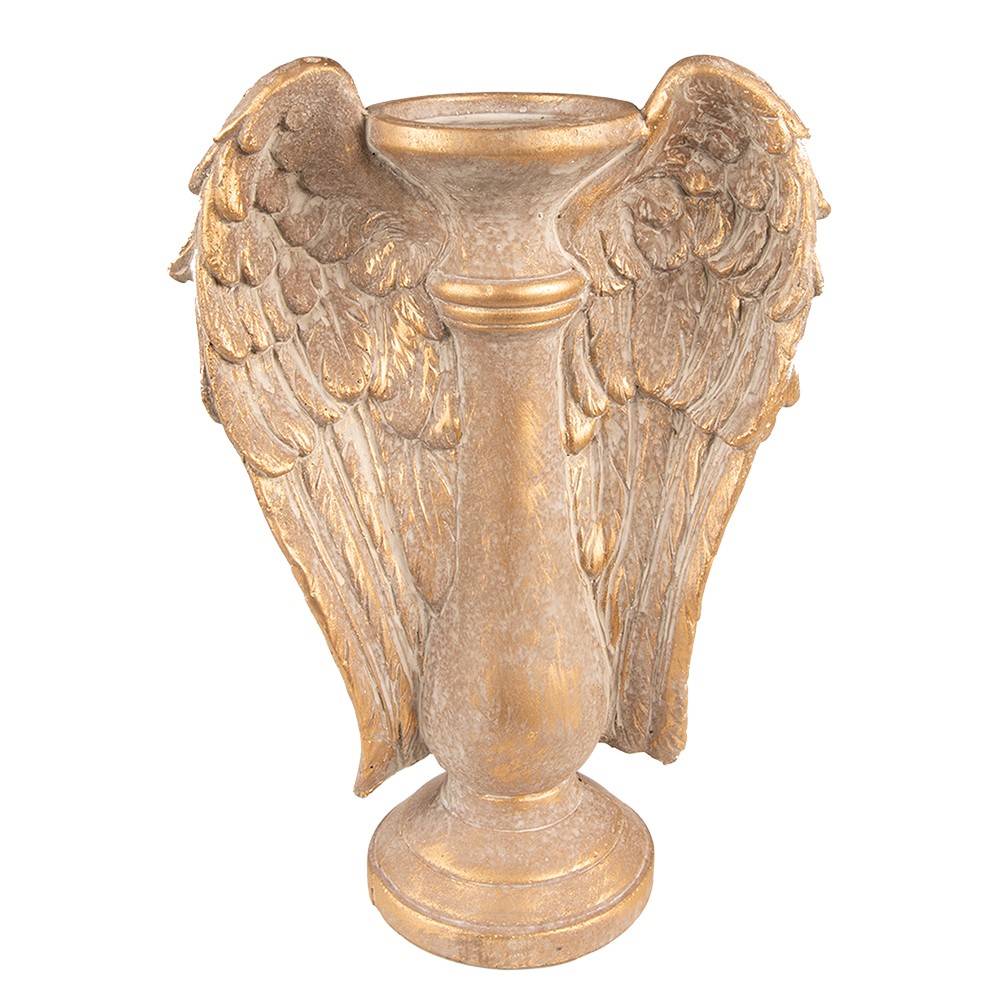 Zlatý antik svícen s andělskými křídly Wings - 24*12*33 cm 6TE0437
