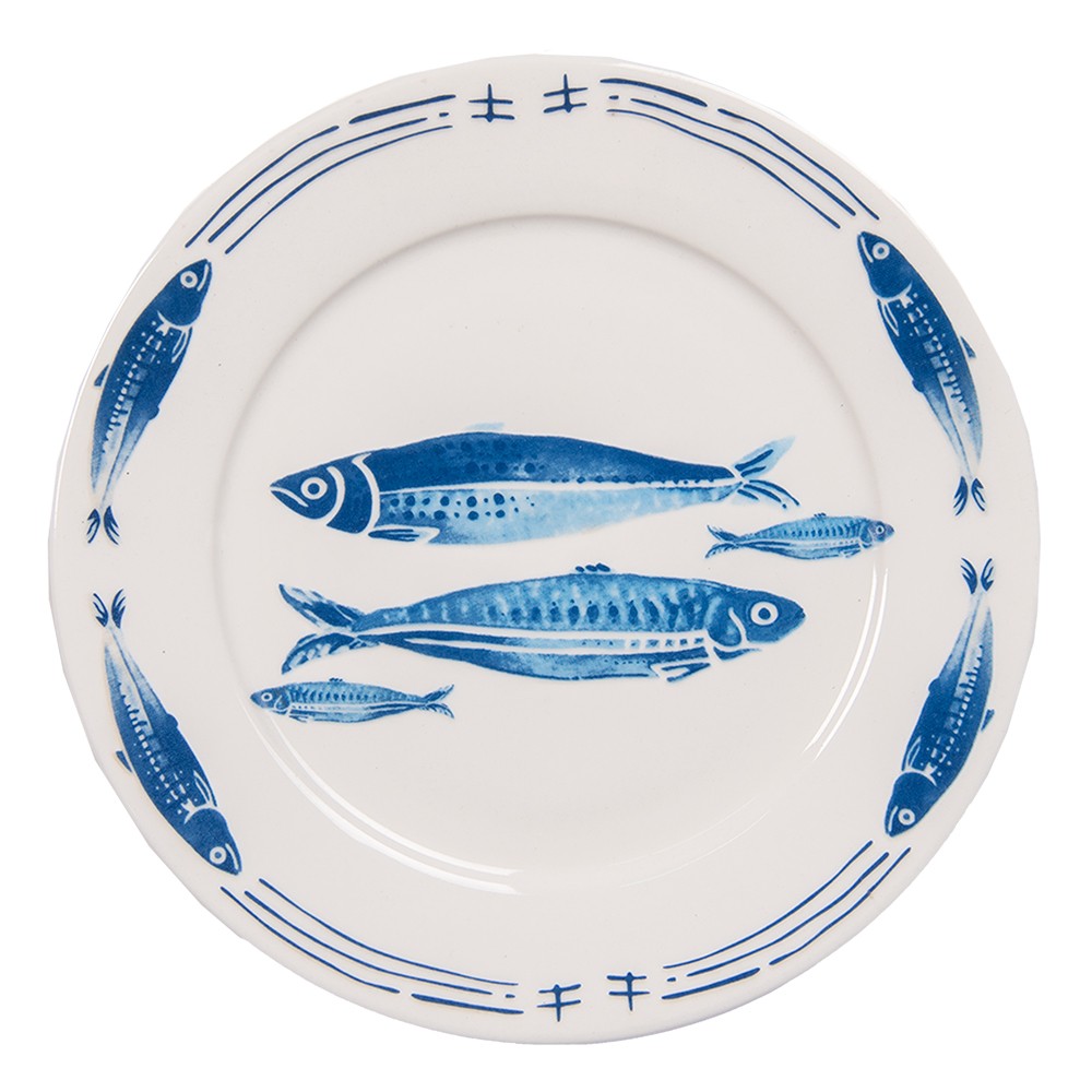 Porcelánový dezertní talíř  s rybkami  Fish Blue - Ø 20*2 cm Clayre & Eef