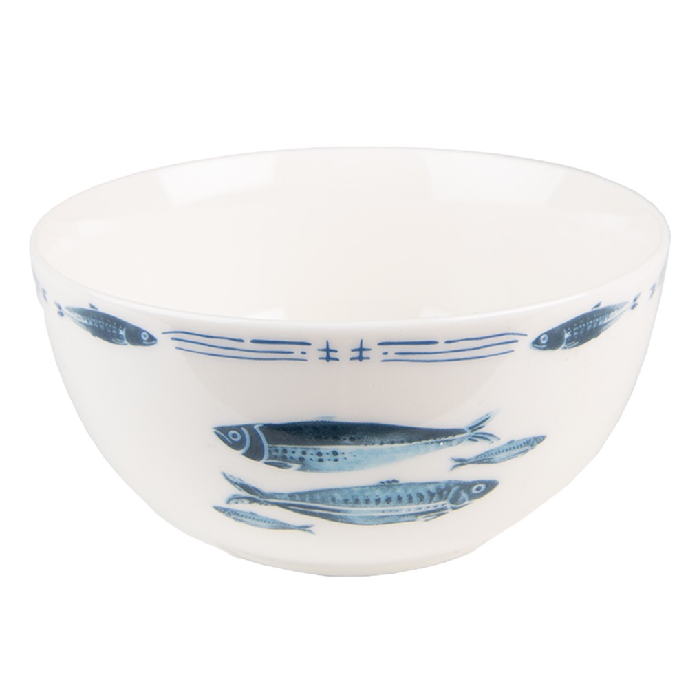 Porcelánová miska na polévku  s rybkami  Fish Blue - Ø 14*7 cm / 500 ml Clayre & Eef