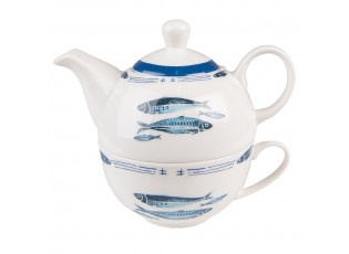 Tea for One s rybkami Fish Blue - 17*11*14 cm / 400 ml / 250 ml