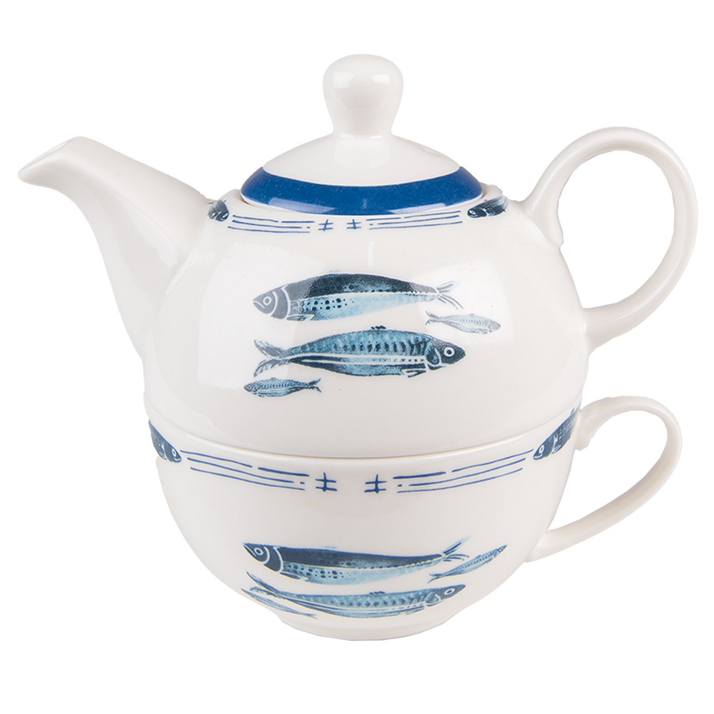 Tea for One s rybkami  Fish Blue - 17*11*14 cm / 400 ml / 250 ml Clayre & Eef