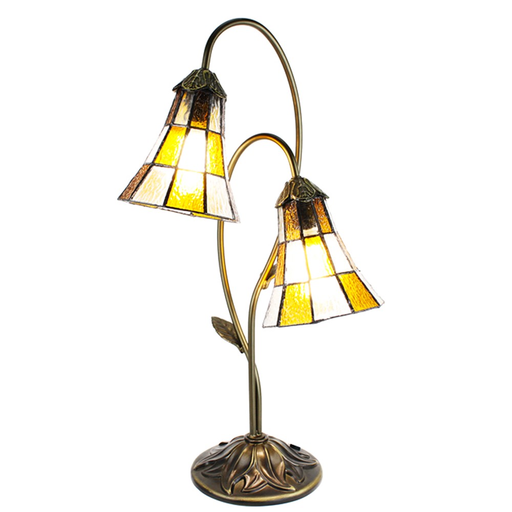 Stolní lampa Tiffany Flowerbell orange - 35*18*61 cm E14/max 2*25W Clayre & Eef