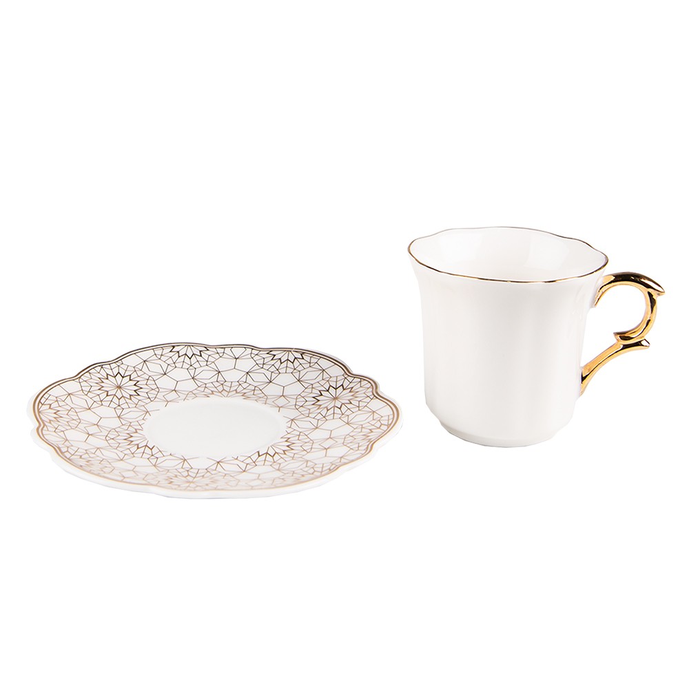 Bílý porcelánový šálek se vzorovaným podšálkem Cuppie - Ø 12*7 / 95 ml