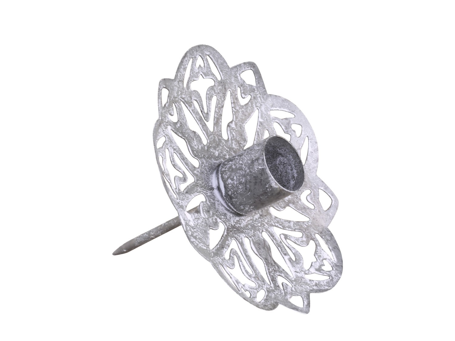 Zinkový antik zapichovací stojan na úzkou svíčku na věnec - Ø 11*9 cm