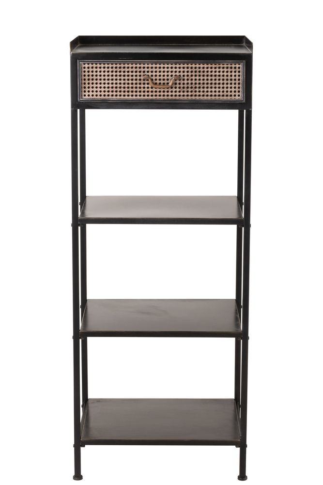 Černý kovový policový regál se šuplíkem Valio Black - 54*38*140cm
