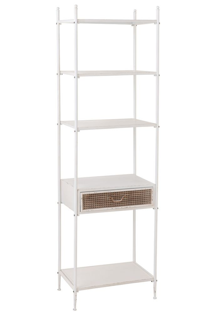 Bílý antik kovový policový regál se šuplíkem Valio White - 55*37*185cm