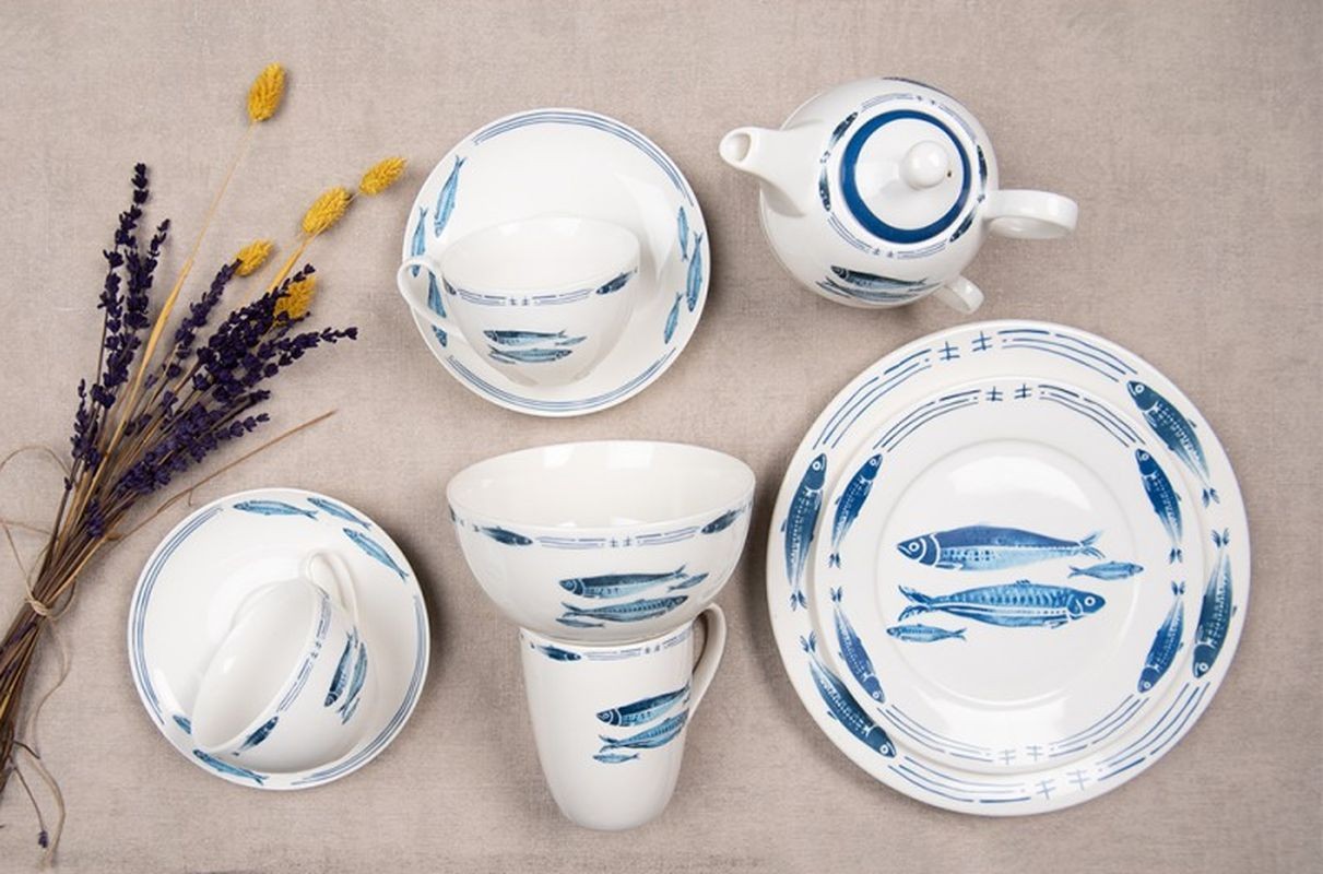 Porcelánový hrnek s rybkami Fish Blue - 12*9*11 cm / 330 ml