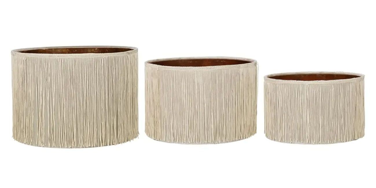 3 ks béžová stínidla s třásněmi a měděným vnitřkem - Ø35*25/ Ø 30*20/ Ø 25*15cm
