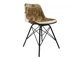 Bílo-hnědá kožená židle s kovovými nohami Bos Taurus - 50*53*79cm