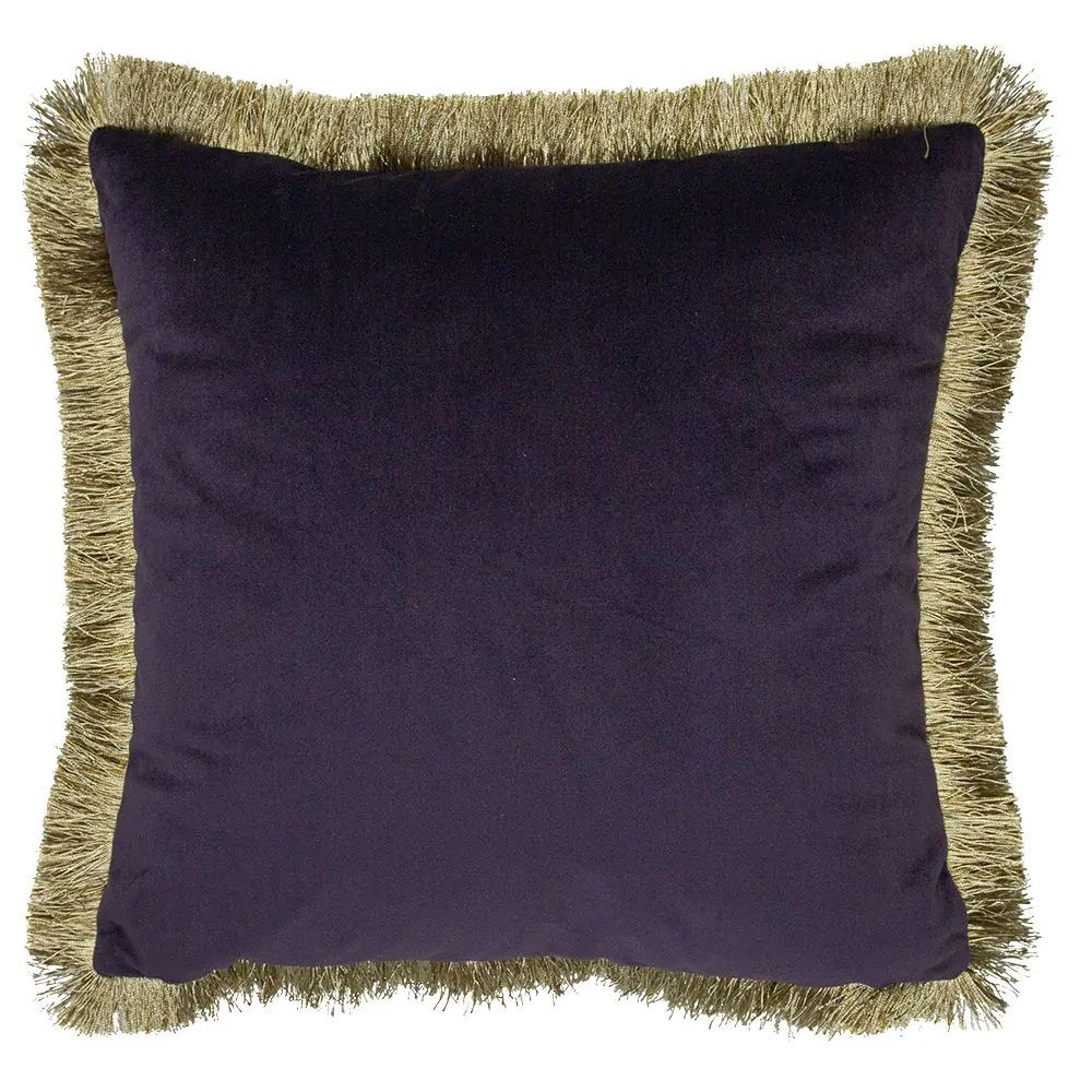 Fialový sametový polštář se zlatými třásněmi Fringes gold - 45*45*10cm