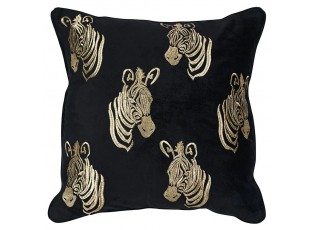 Černý sametový polštář se zlatými zebrami - 45*45*16cm